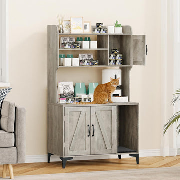 Litter Box Enclosure with Platform, 51.1 inch Large Cat Litter Box Enclosure Furniture with 4 Layer Storage