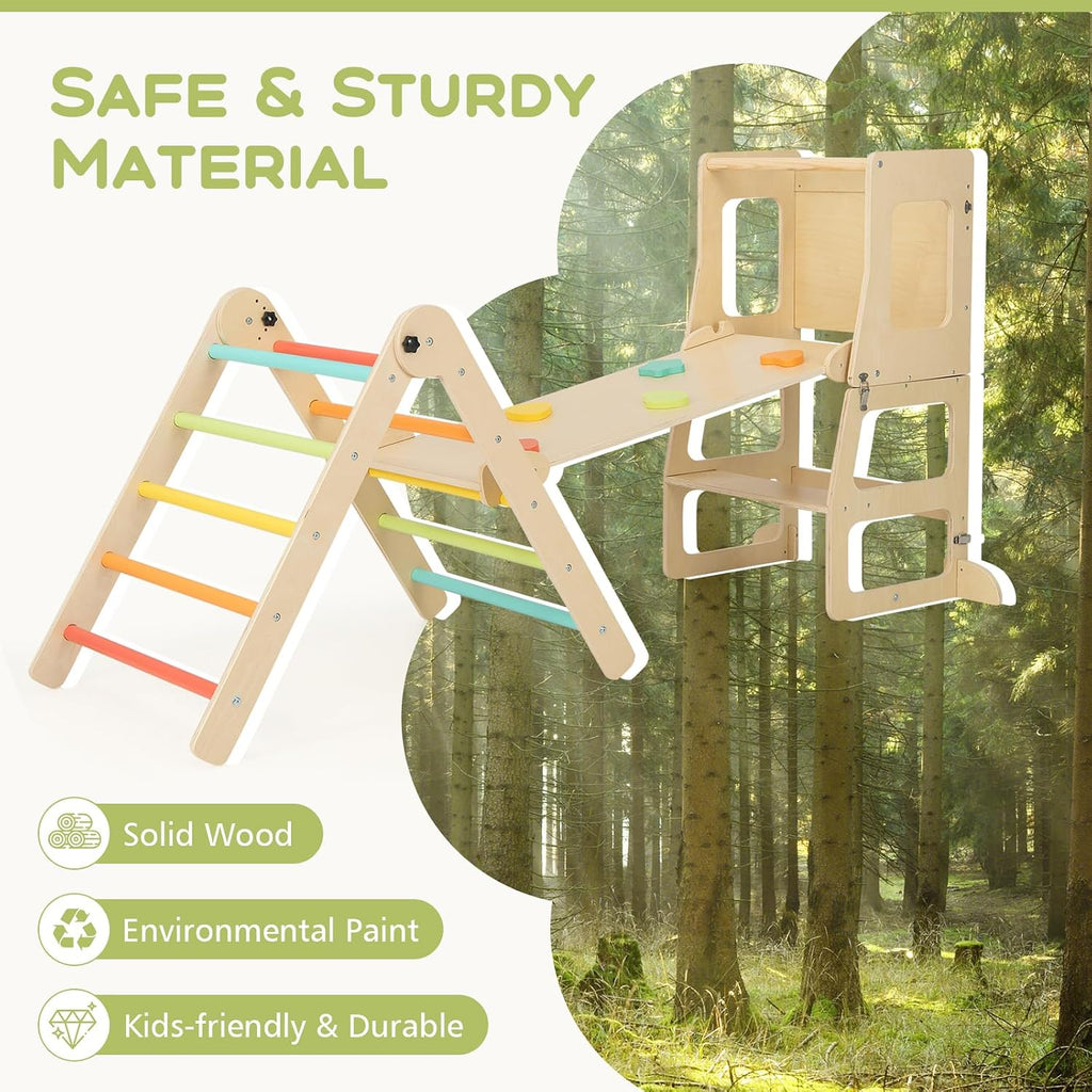 Triangle Set 8 in 1 Climbing Toys for Toddlers Foldable Wood Montessori Jungle Gym with Toddler Tower Angle