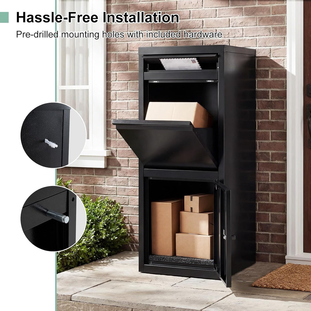 Package Delivery Boxes Galvanized Steel Parcel Drop Box with Mail Slot, Lockable Anti-Theft Secure Package Box