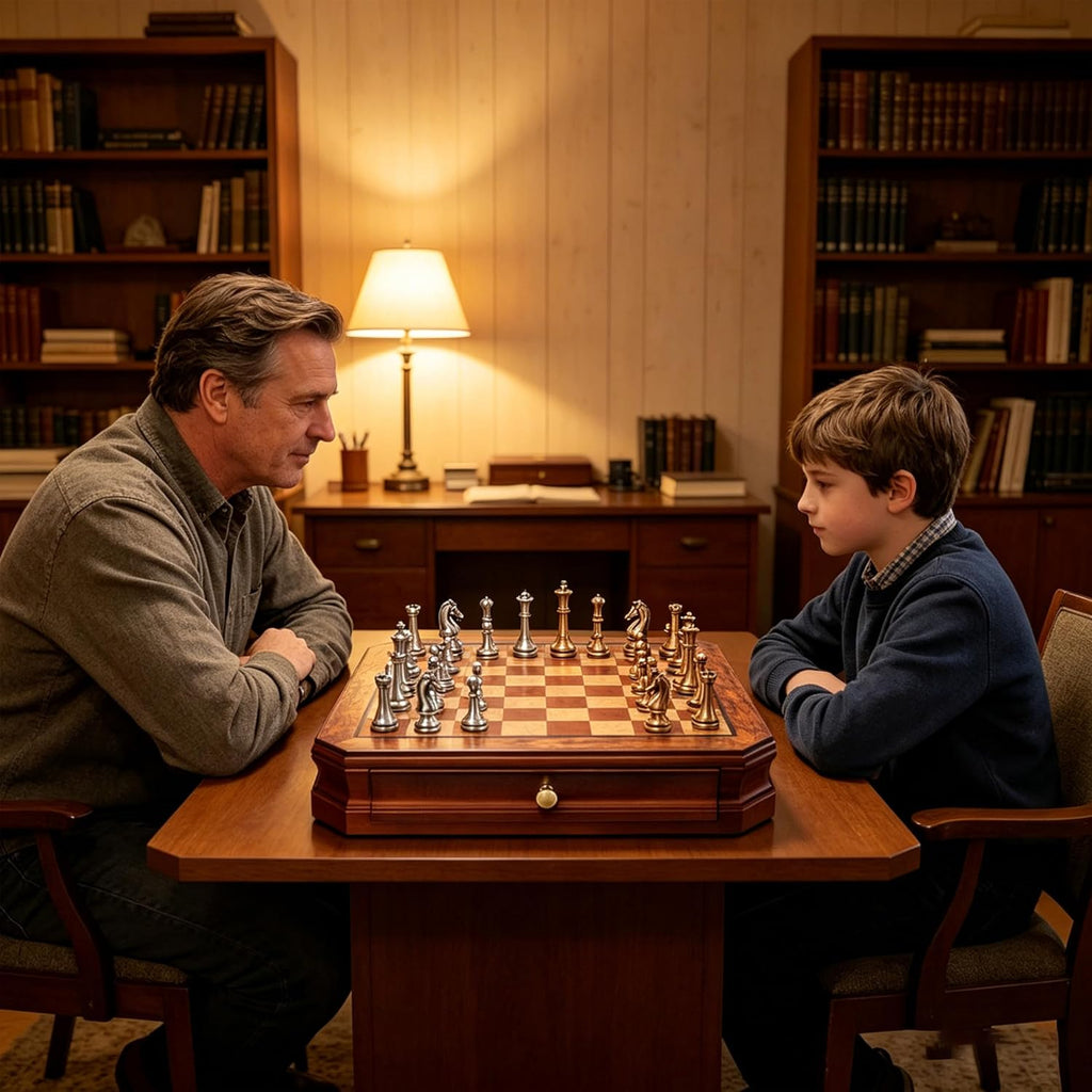 Luxury Wooden Chess Set with Metal Pieces, Handcrafted Solid Wood Board & Storage Drawer - Creative Gift for Men