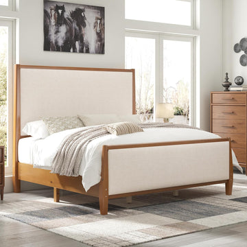 58" Tall Solid Wood King Bed Frame with Upholstered Headboard & Footboard, Wooden Platform Bedframe, No Box Spring