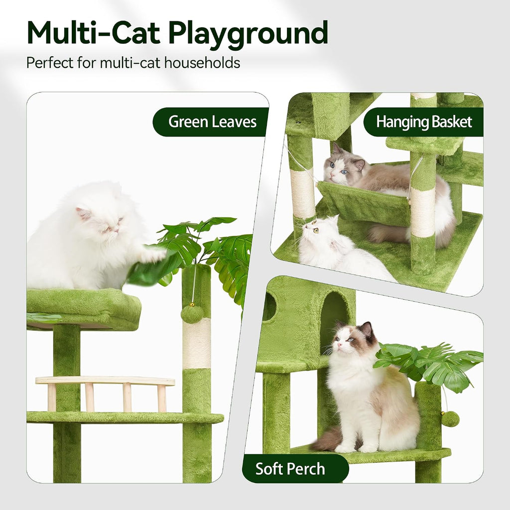 77in Tall Cat Tree for Large & Heavy Cats, 4-Level Indoor Cat Tower with Leaves, Sisal Scratching Posts, 2 Cat