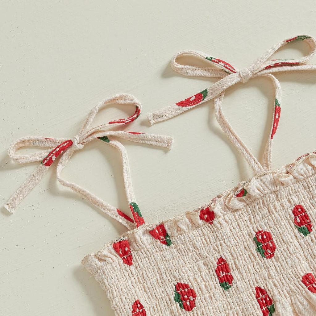 Toddler Baby Girl Strawberry Outfit Cotton Linen Sleeveless Ruffle Crop Tops Pants Set 2Pcs Cute Summer Clothes
