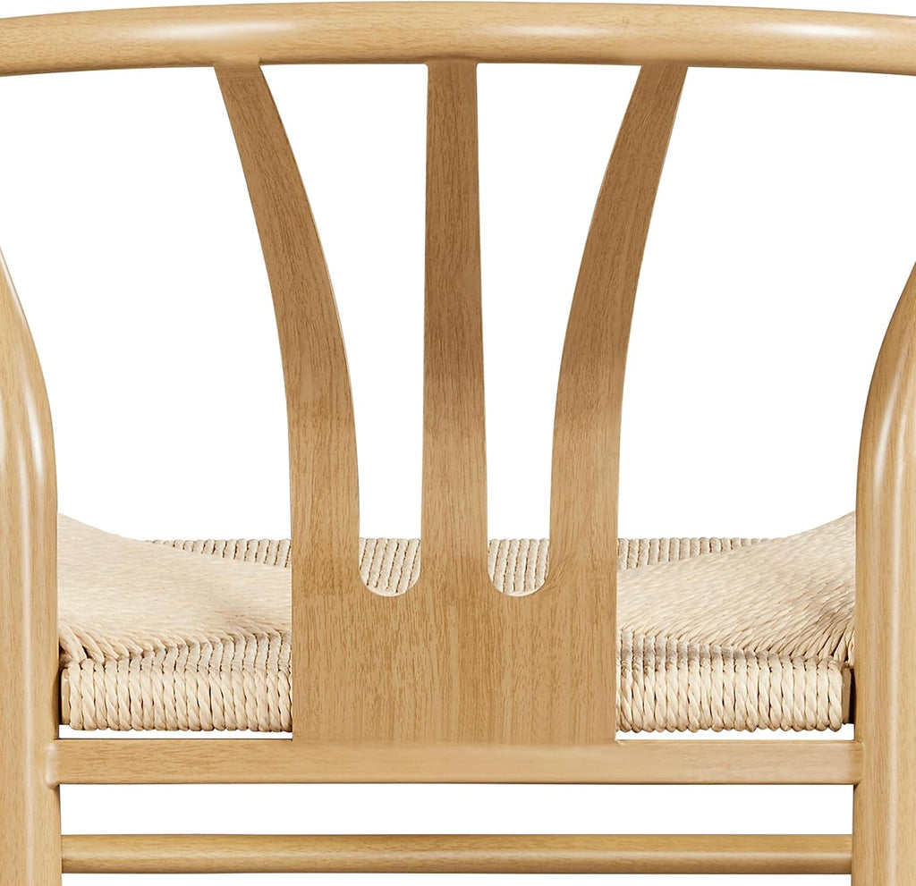 Weave Dining Chair Rattan Chair Metal Armchairs Hemp Seat for Kitchen, Dining, Living Room Set of 2, Wood Color
