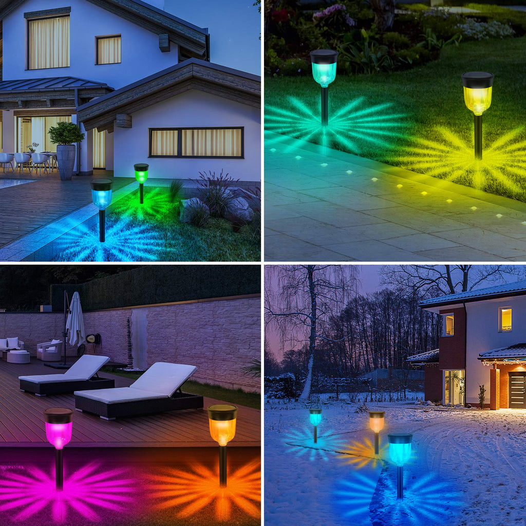 Solar Outdoor Path Lights, Color Changing Waterproof IP65 Auto On/Off Solar Landscape Pathway LED Lights for Back
