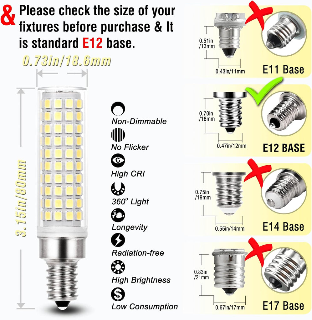 E12 C7 10W 6000K LED Candelabra Bulbs 100w Equivalent, 5Pack