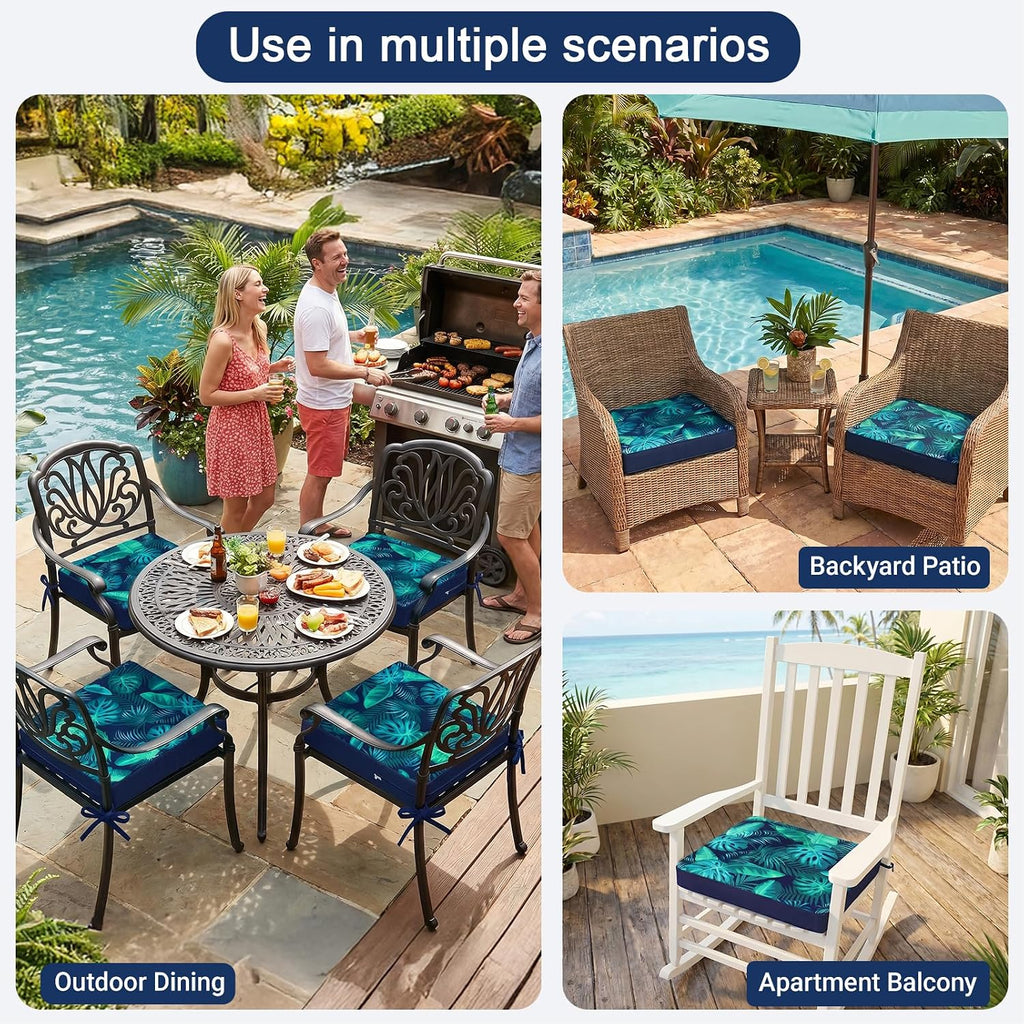 Outdoor Chair Cushions Set of 4, Waterproof, Reversible 19x19x3 | Patio Chair Cushions for Outdoor Furniture, High