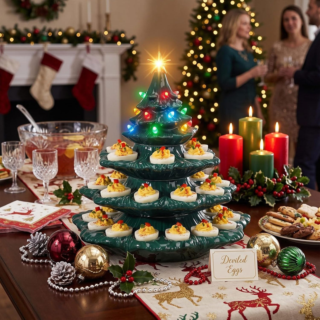 4 Tier Ceramic Christmas Tree Deviled Egg Tray, Holds 30 Eggs
