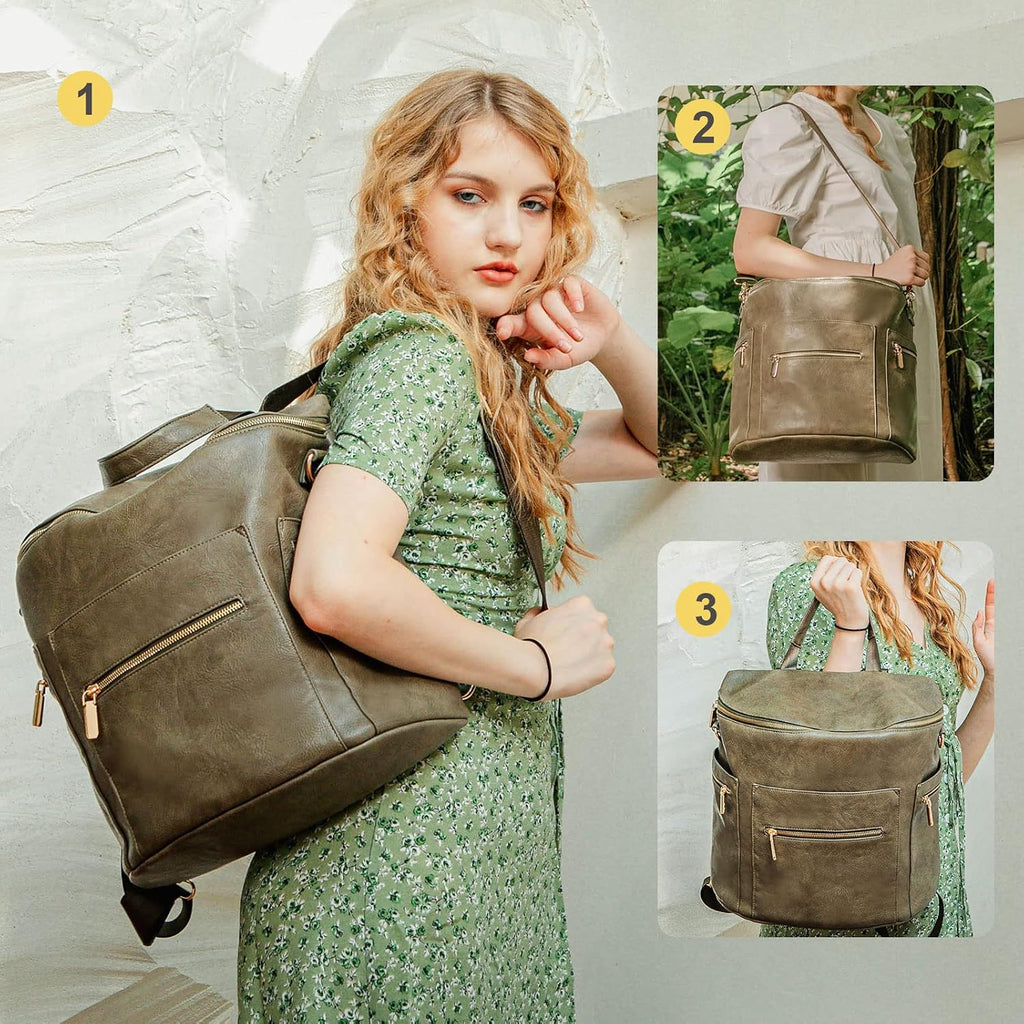 Diaper Bag Backpack Baby Diaper Bag, Large Leather Diaper Backpack with 16 Pockets Travel Diaper Bag with Diaper