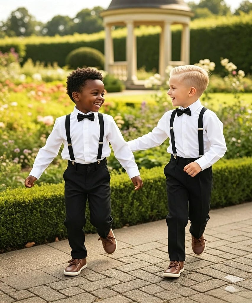 Boys Dress Pants Suit Set Formal Suits for Kids Wedding Suspenders Outfits