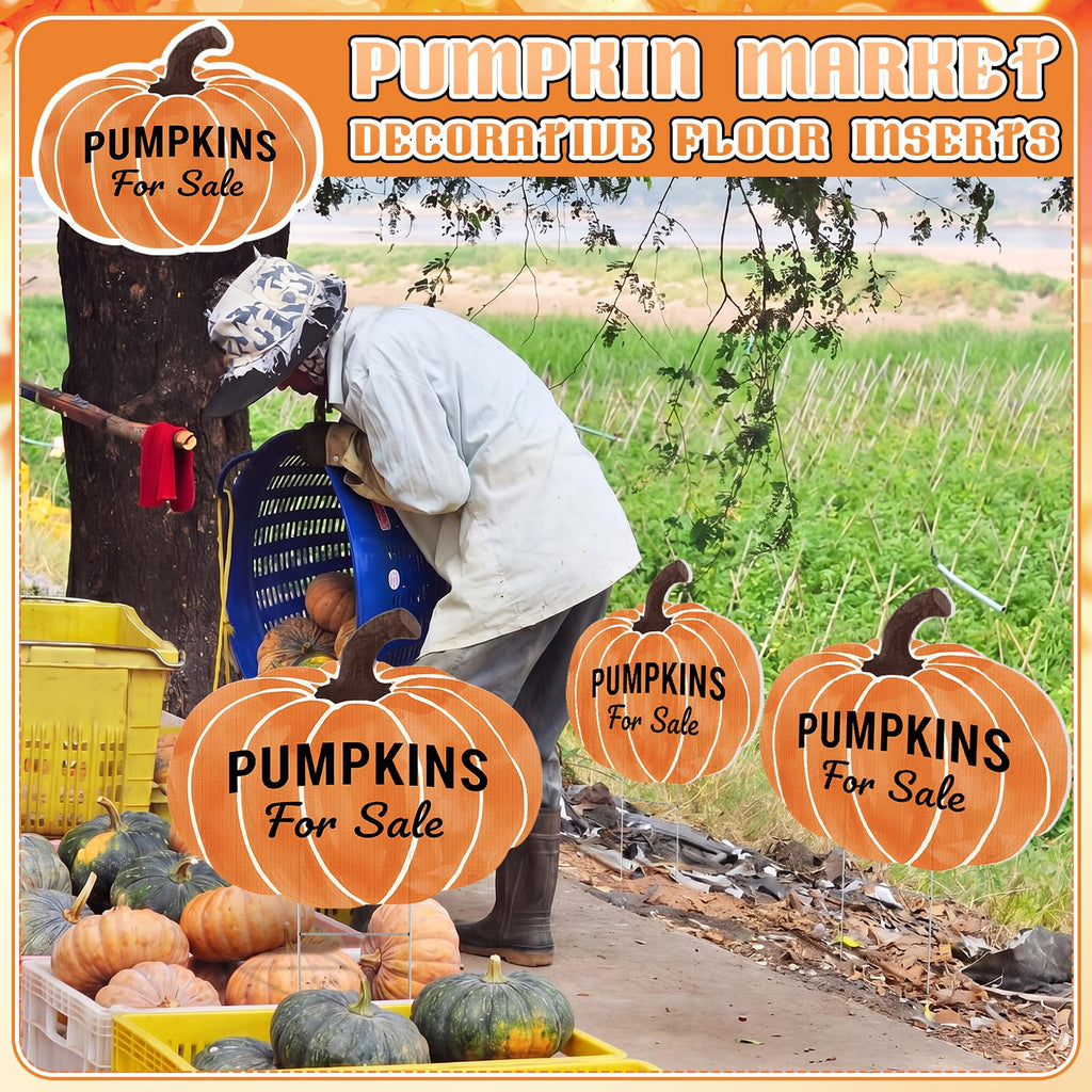 4 Pcs Fall Pumpkin Plastic Yard Sign, 15.7 x 13 in Garden Stakes