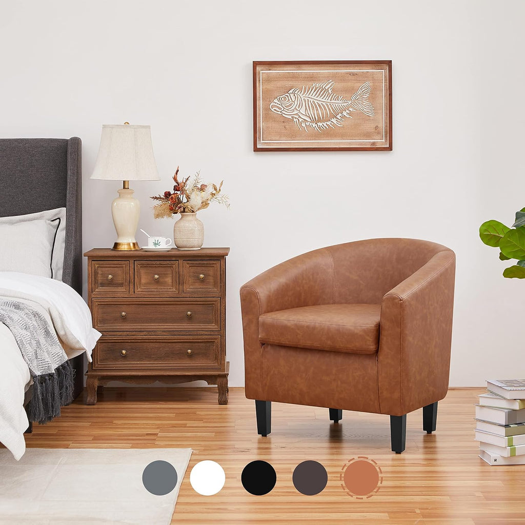 Accent Chairs, Faux Leather Barrel Armchairs, Brown