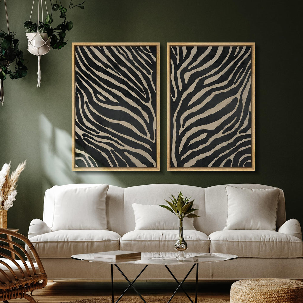 Framed Canvas Print Wall Art Set Abstract Black and Ivory Zebra Pattern Modern Abstract Illustration Modern Art