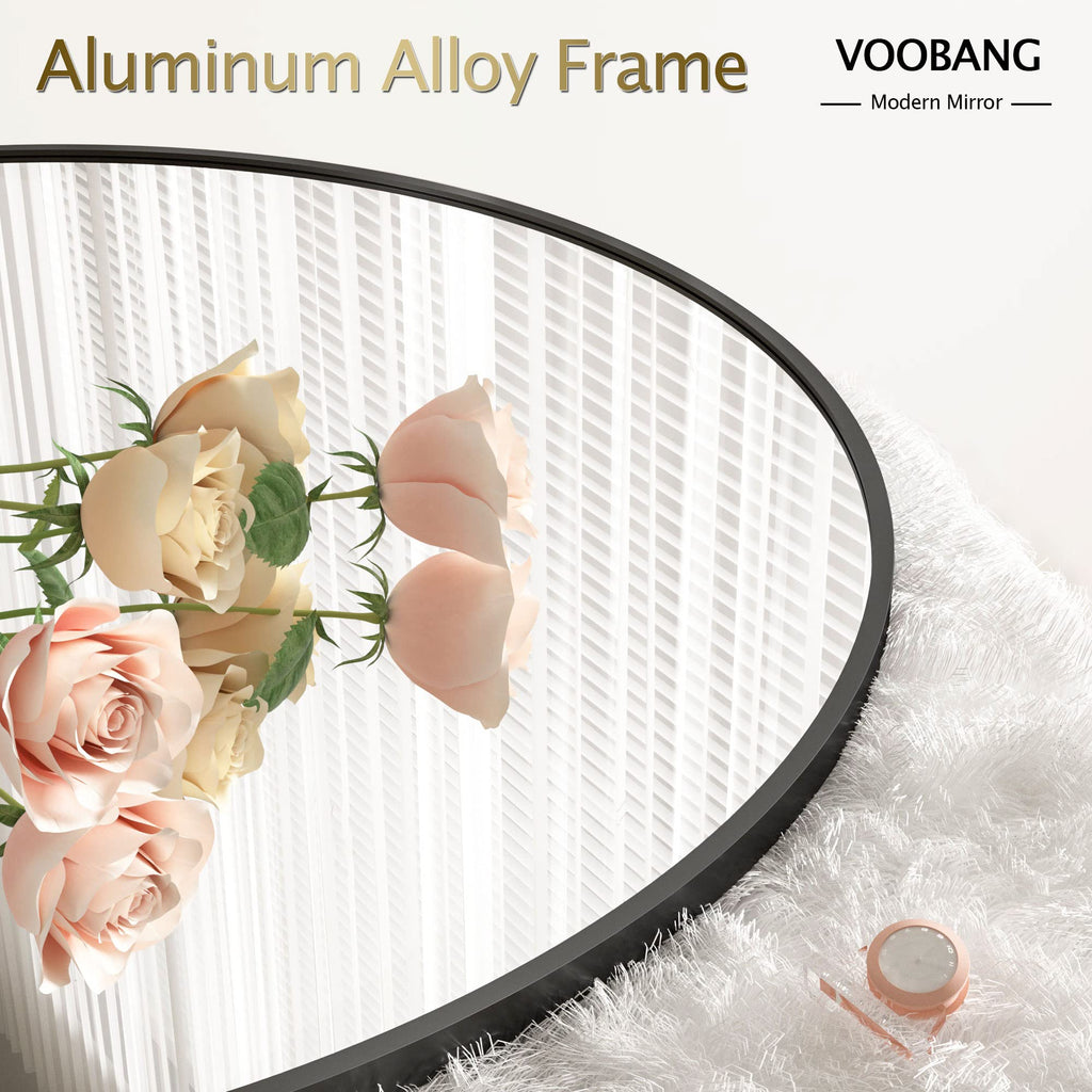 Black Round Bathroom Mirror 23.6", Thin Metal Frame Wall Mirror