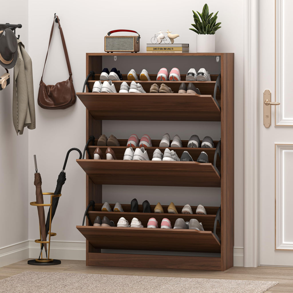 Shoe Cabinet with 3 Flip Drawers, Slim Narrow Shoe Storage Cabinet, Freestanding Shoe Organizer with Adjustable &