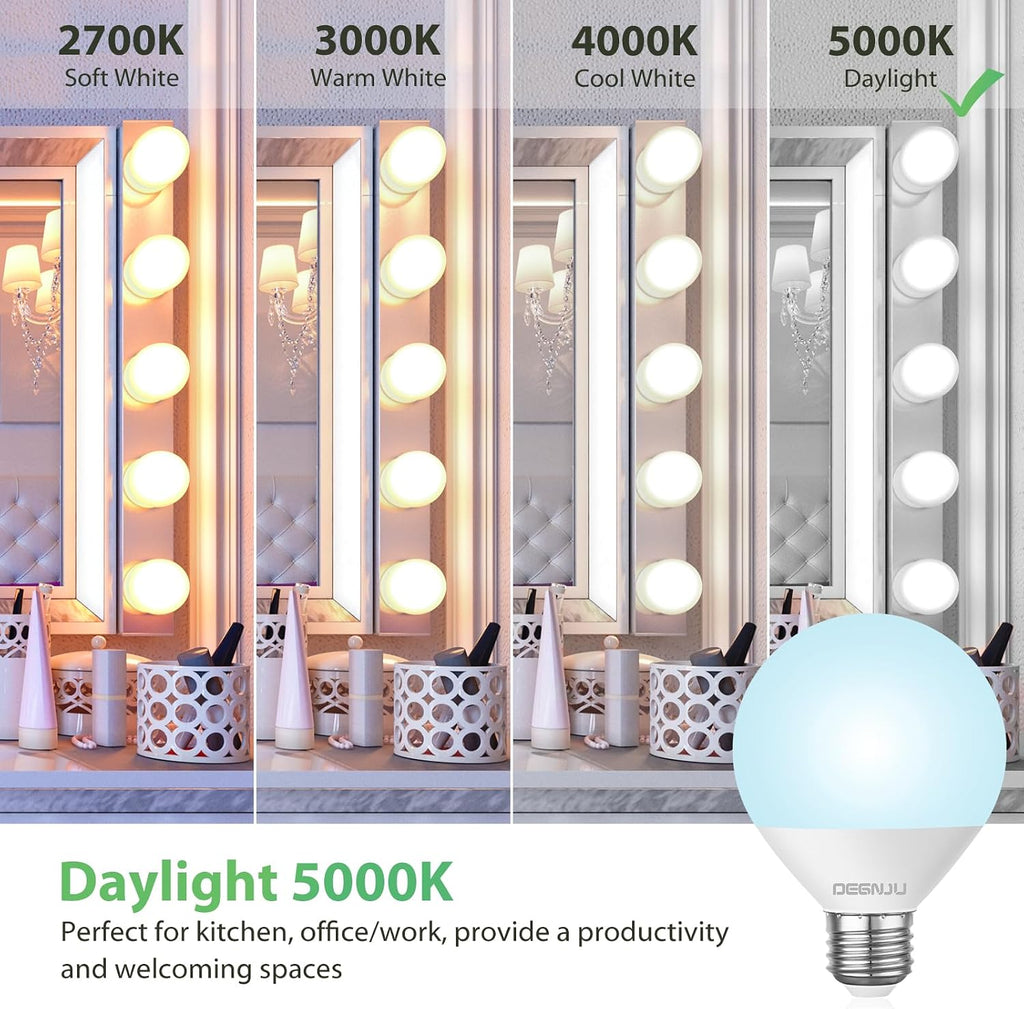 LED Vanity Light Bulbs, 60W Equivalent, Bathroom Light Bulbs 5000K Daylight White, 800 Lumens, G25 Globe Bulb