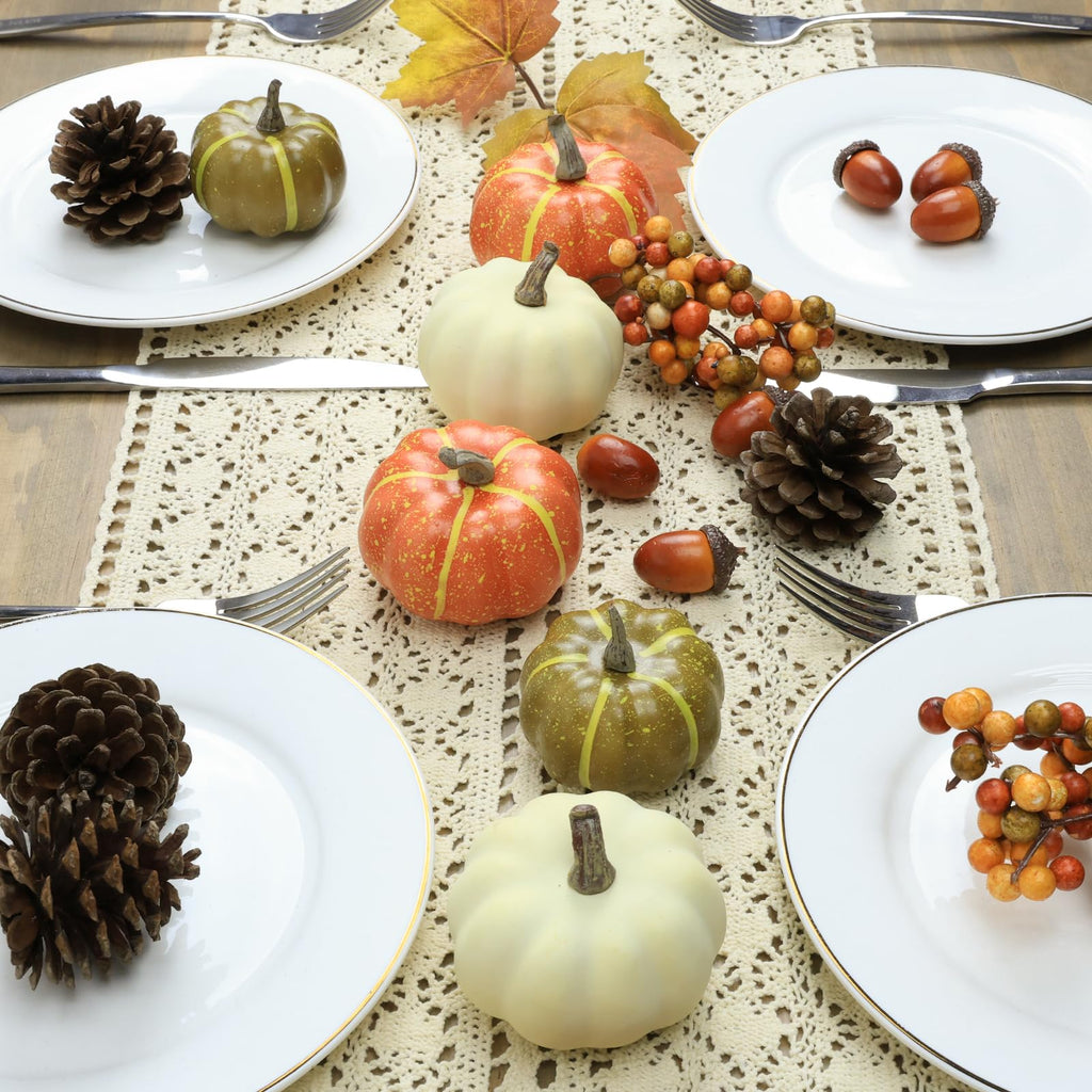20 Pcs Realistic Fall Mini Pumpkin Decorations, Pumpkin Decor with Maple Leaves, Pine Cones, Acorns, Thanksgiving