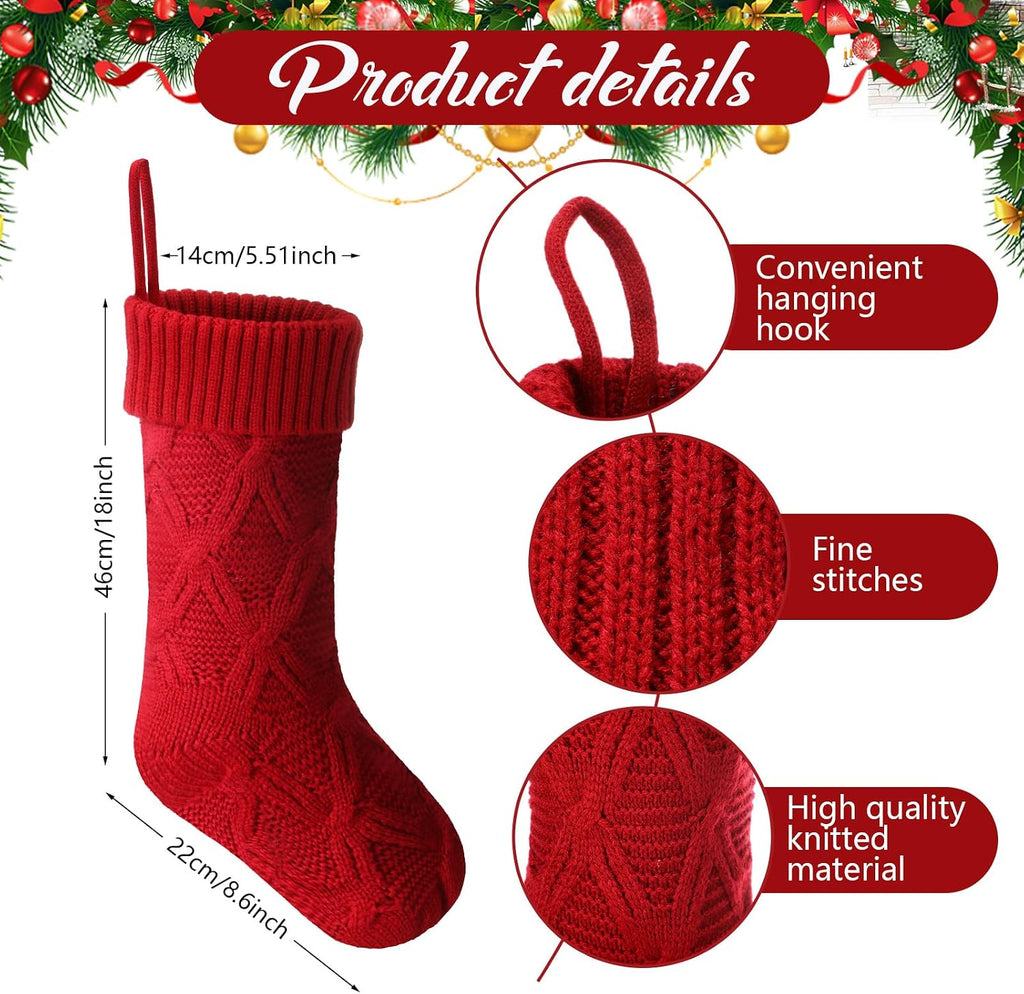 12 Set 18 Inch Large Christmas Stockings with Name Tags Double Sided Cable Knitted Xmas Stockings Personalized