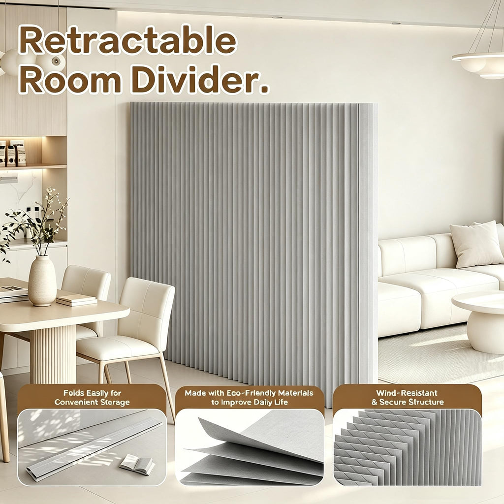 Portable Folding Paper Room Divider Wall, Retractable Temporary Partition Wall, Freestanding Privacy Screen for Room