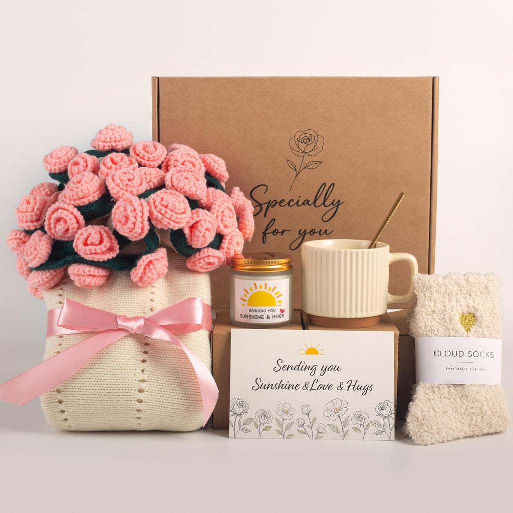 Care Package for Women, Flower Bouquet Blanket Gift Basket, Get Well Gifts for Women, Self Care Gifts, Thinking of