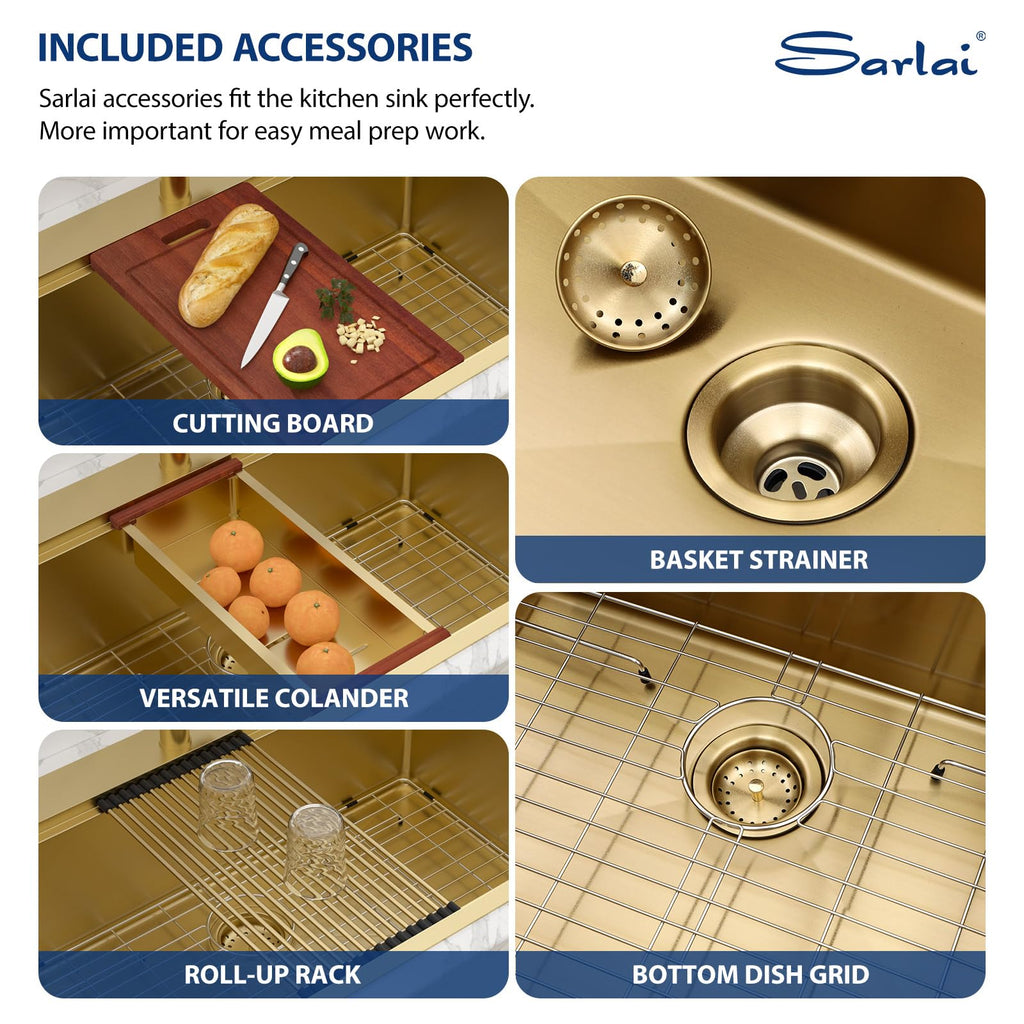 33 Gold Drop Sink Workstation Topmount 33x22 Inch Sinks