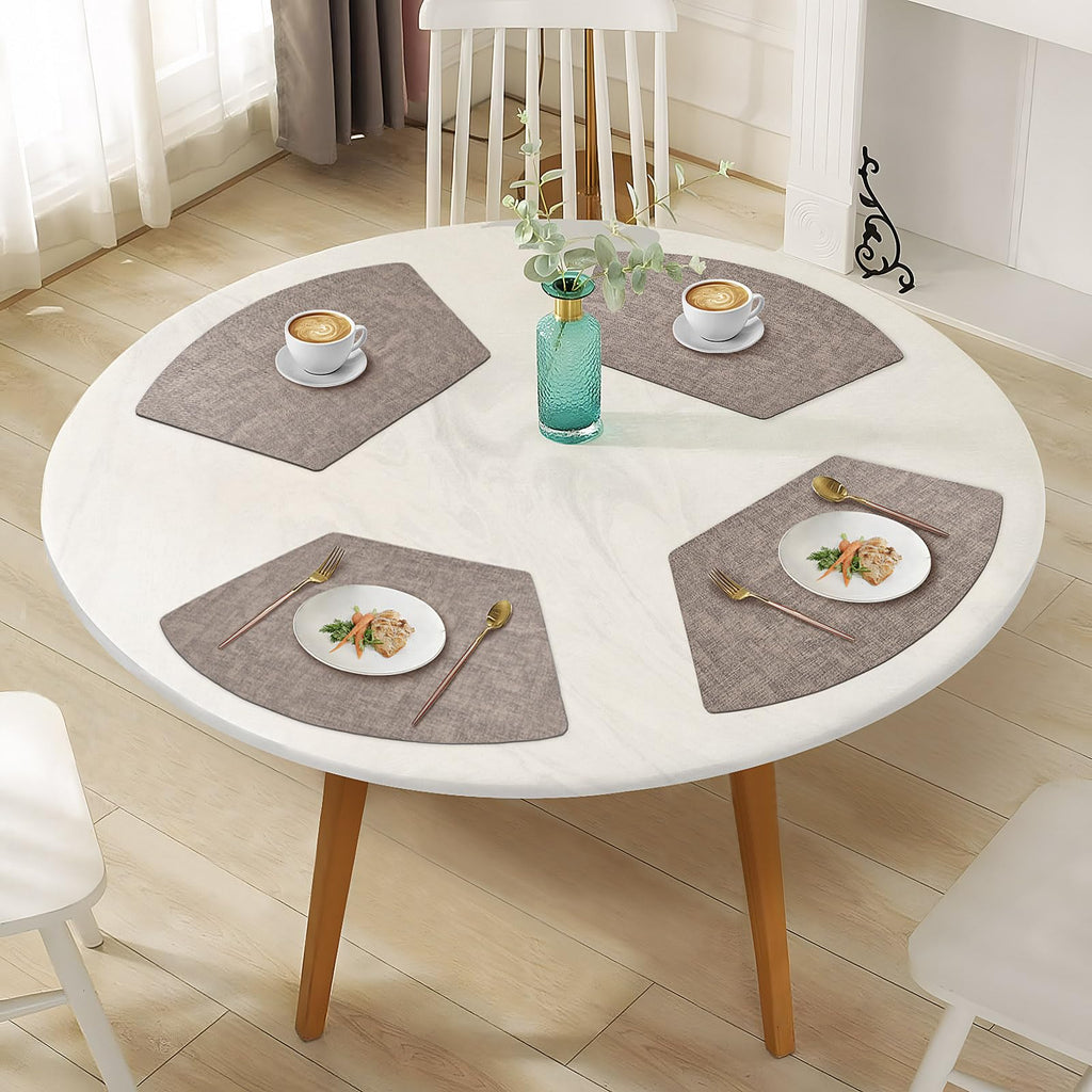 Round Table Placemats Set of 4, Faux Leather Wedge Place Mats, Camel