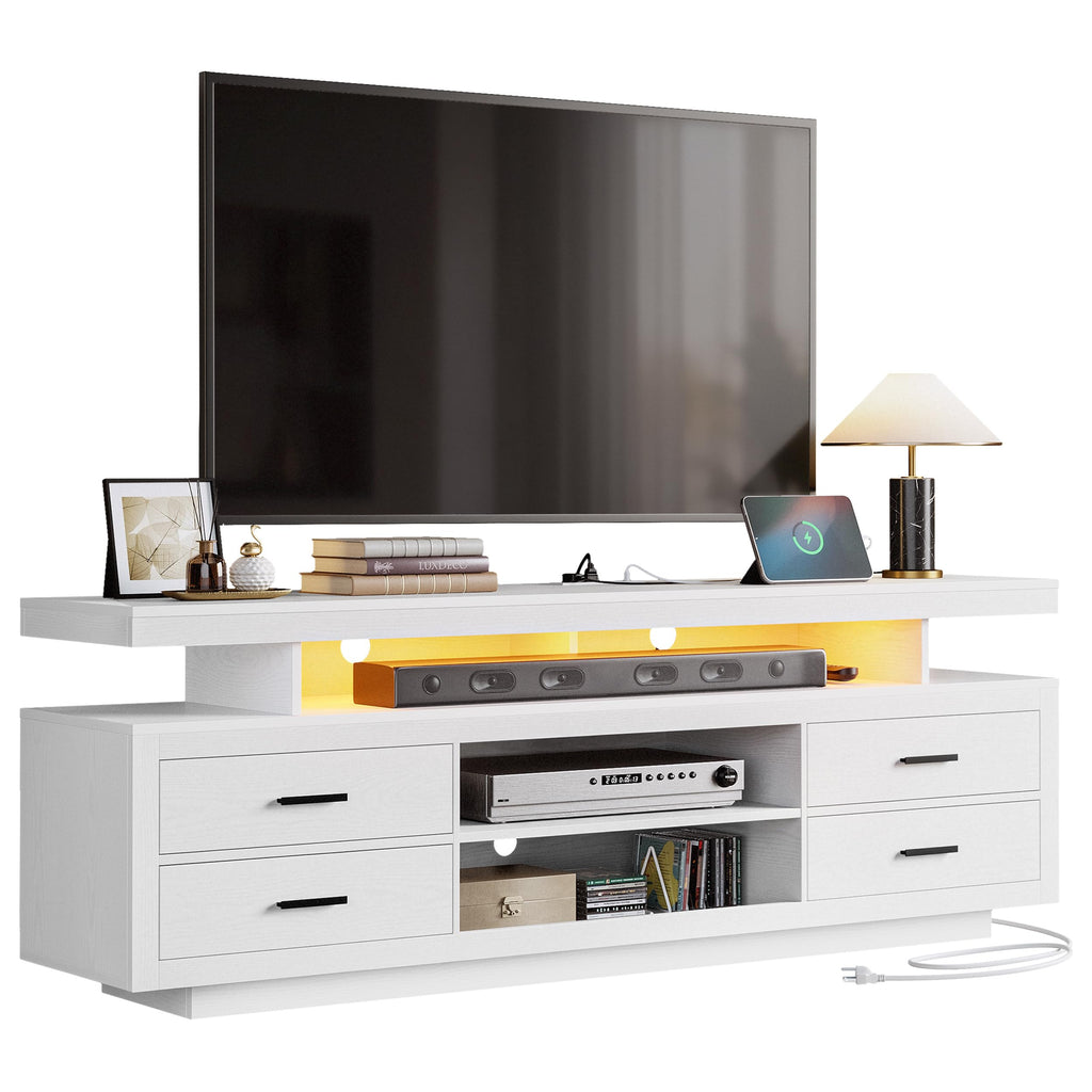 70" TV Stand for TVs up to 80", LED Entertainment Center, White