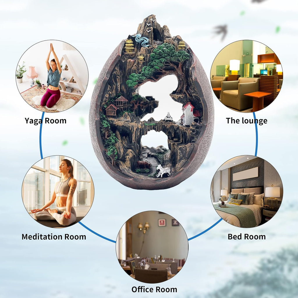 Mountain Waterfall Incense Burner,Backfall Incense Holder River, Incense Falls Meditation Decor for Room with Upgrade - Set of 100