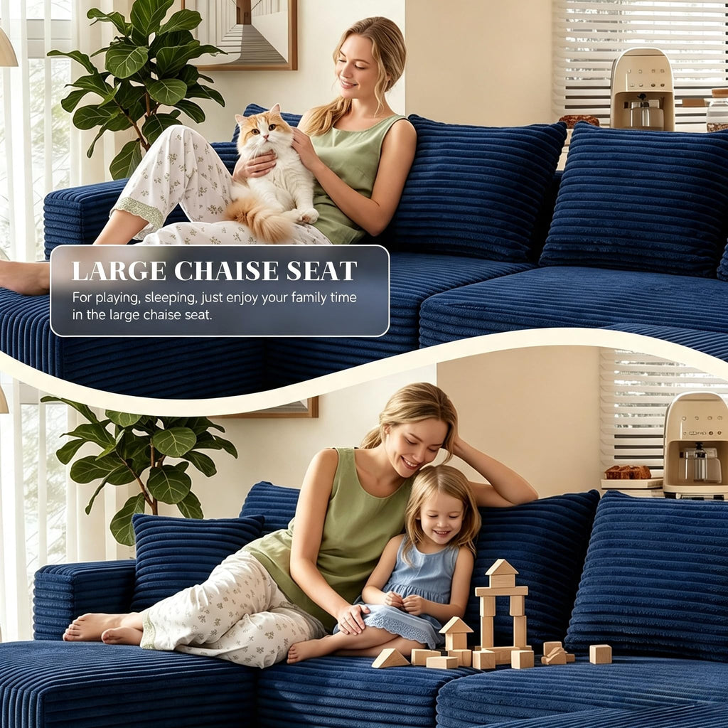 118" Modular Sectional Sofa with Chaise & Ottoman, Navy Blue