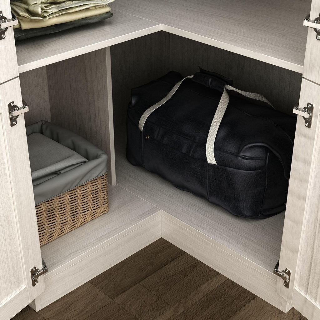 Corner Wardrobe, L-Shaped Modern Bedroom Armoires with Frosted Glass Doors and Hanging Rod, Corner Armoire Wardrobe