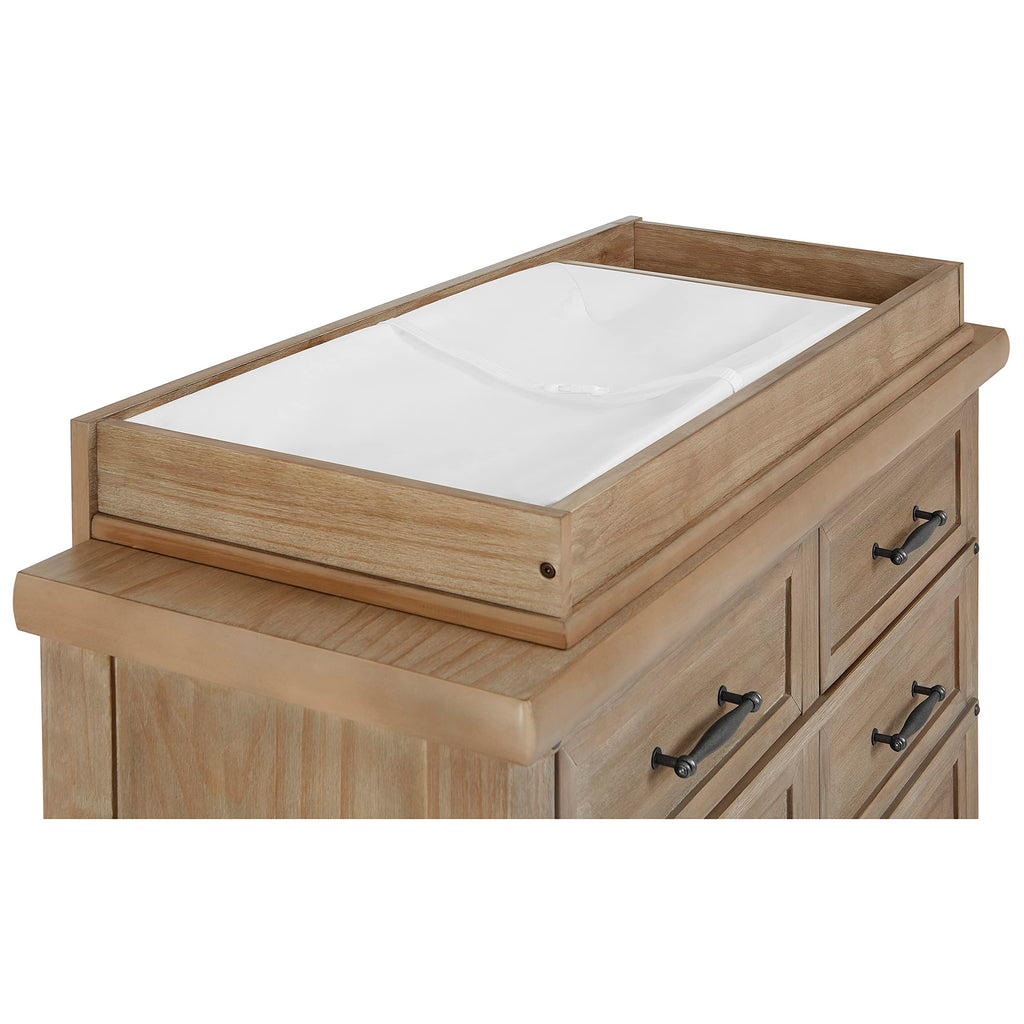 Mini Changing Tray in Barnwood - Solid Wood Dresser Changing Station with Safety Brackets and Storage Compartments
