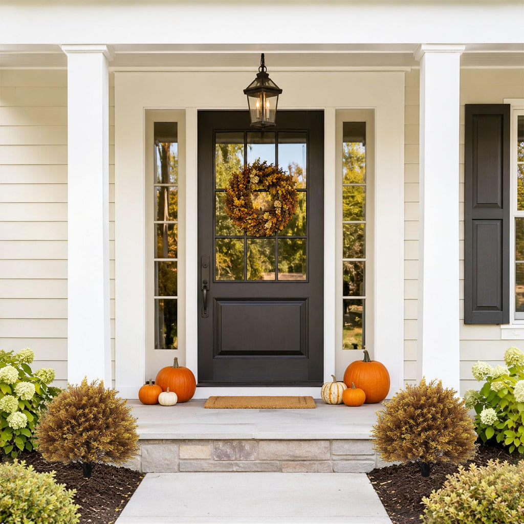 24" Artificial Fall Outdoor Plants, Faux Cypress Bushes & Shrubs, Set of 2