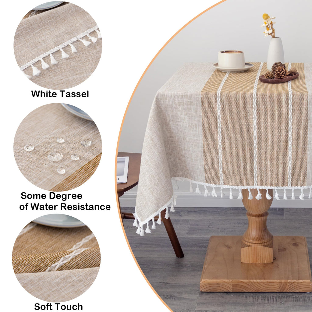 Waterproof Cotton Linen Washable Square Tablecloth 52x52 Inch Coffee