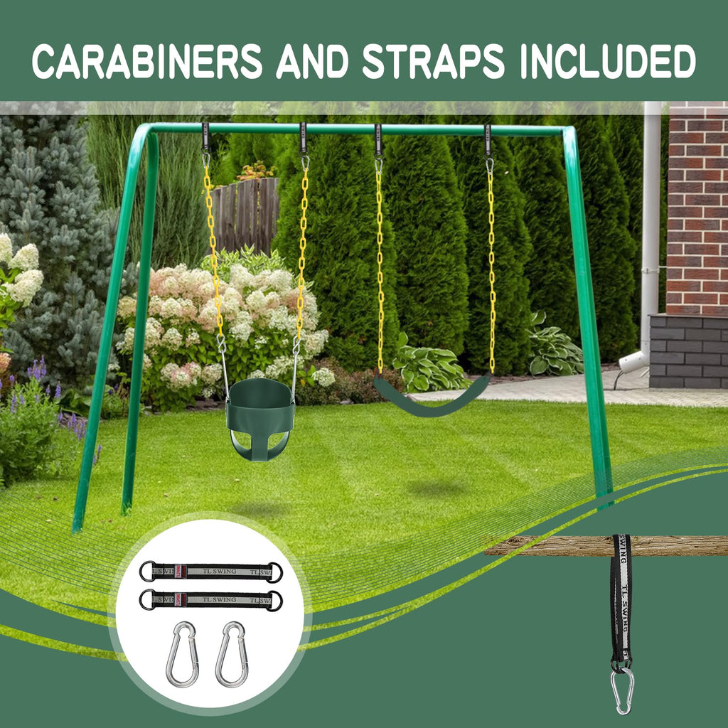Toddler Swing Seat with Coated Chains, Heavy Duty Kids High Back Bucket Swings with Tree Straps and Hooks for
