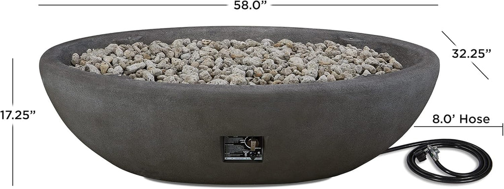 Riverside 58" Oval Propane Fire Pit Bowl, Push-Button Ignition, Includes 28" Stainless Steel Burner