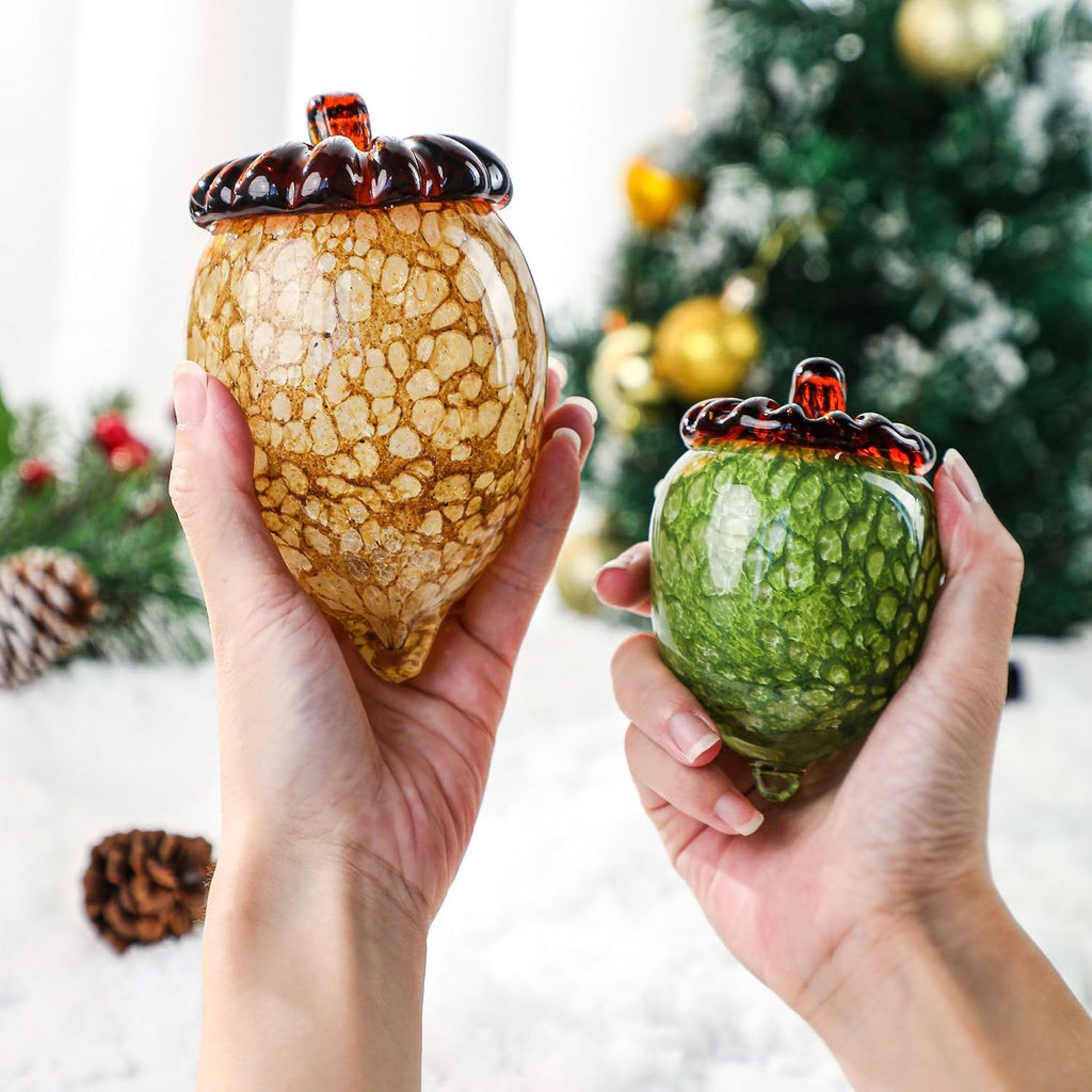 Hand Blown Glass Acorn Figurines, Crystal Acorns for Decorations