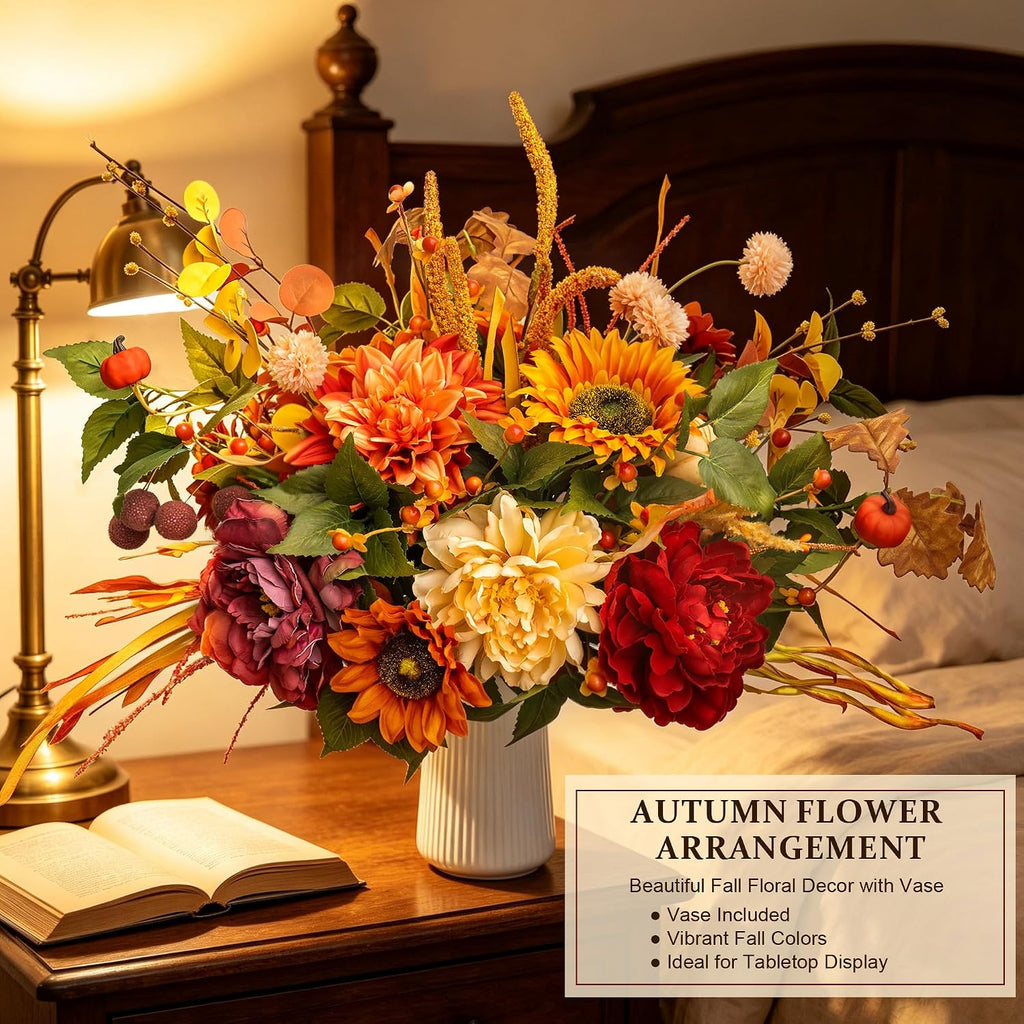 Fall Centerpiece for Table Fall Artificial Flower Arrangement with Vase