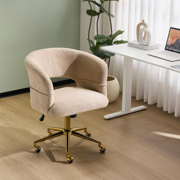 Modern Curved Office & Vanity Desk Chair, Cute Upholstered Nail Chair with Wheels & 360° Swivel & Club & Tilting &