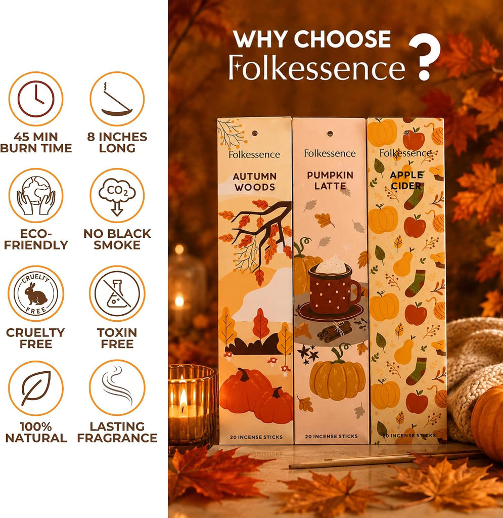 Premium Fall Incense Sticks with Holder, Pumpkin Latte - Set of 3