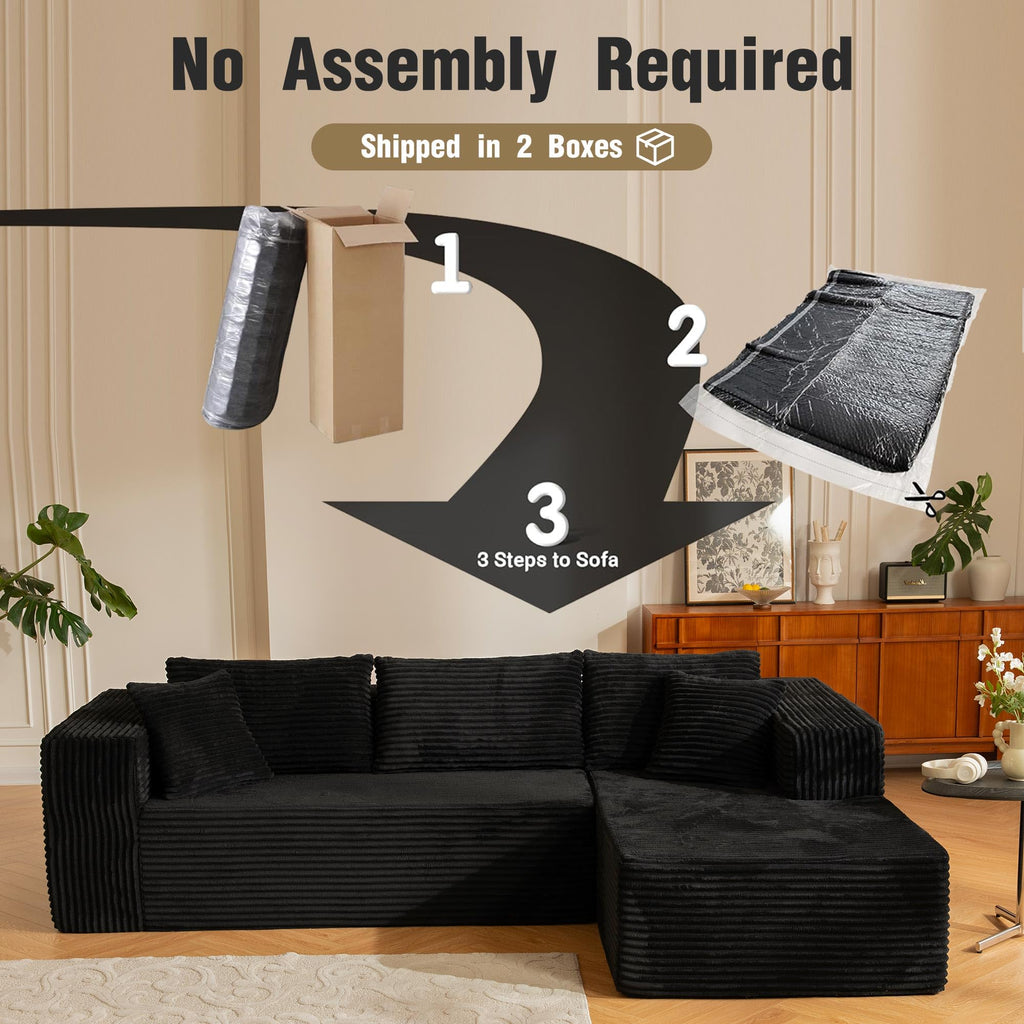 110" No Assembly Compression Boneless in a Box Cloud Sectional Couches L-Shape Couch Sleeper Sofa, Modern Modular