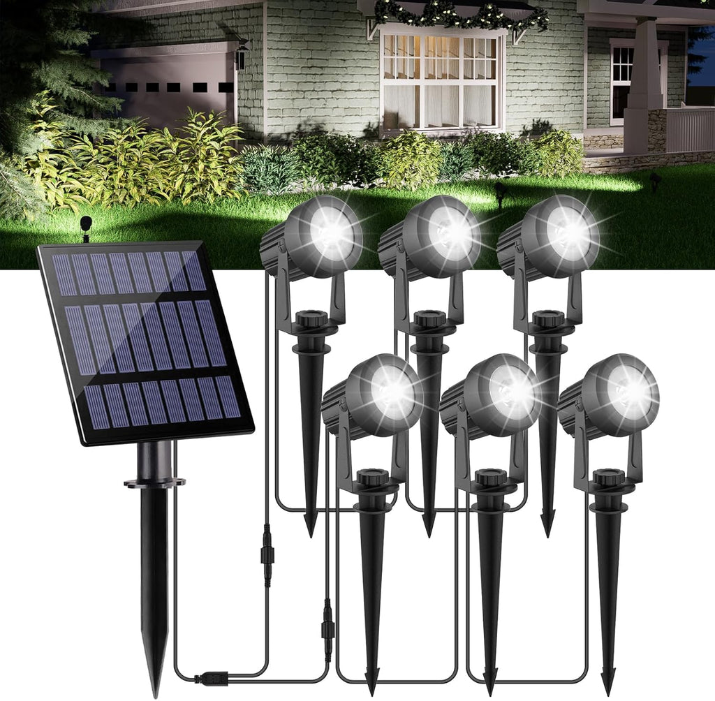 Spot Lights Outdoor, 6000K Cool White Landscape Spotlights IP65 Waterproof 9.8ft Cable, Dusk to Dawn Solar Uplights