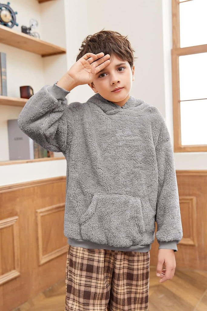 Boys Girls Sherpa Fleece Hoodies Pullover Sweatshirts with Pockets