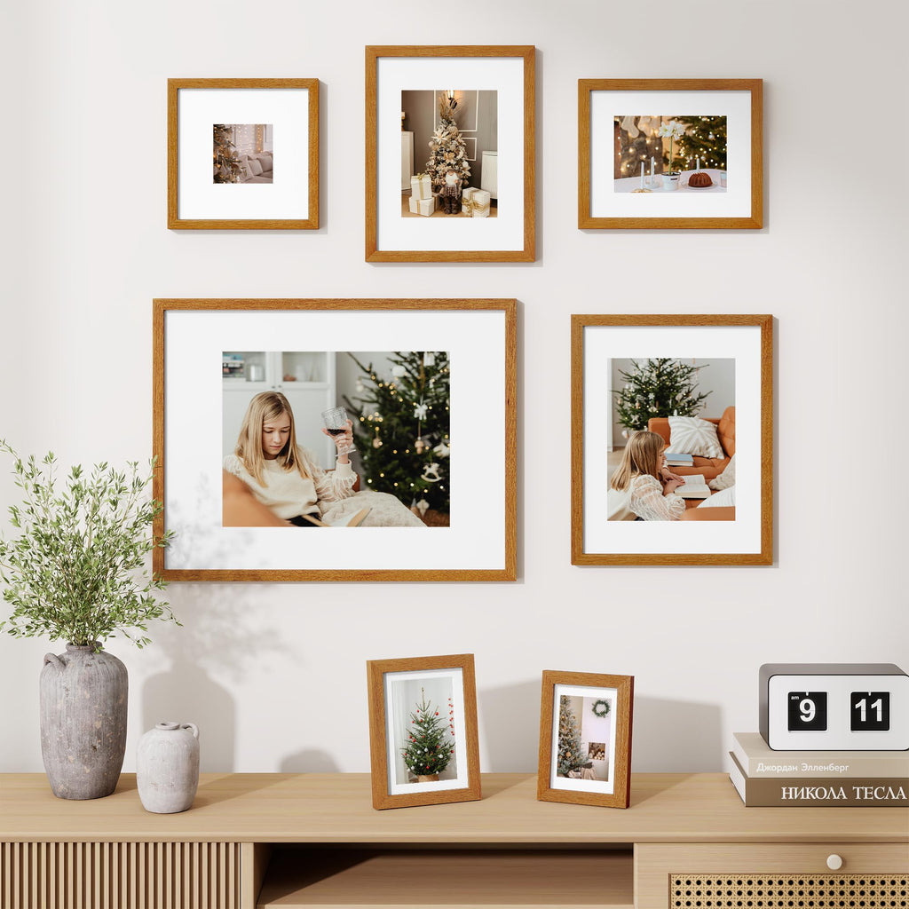 14x24 Picture frame with mat for 11x17, Solid Teak Tempered Glass, Teak