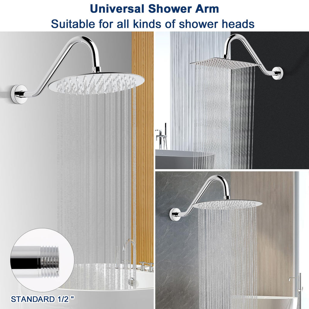 J Shaped Shower Extension Arm, Stainless Steel Shower Head Height Extender with Flange, Riser Pipe Design for Cozy