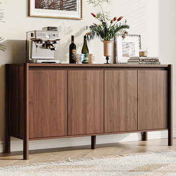 59 Inch Walnut Buffet Cabinet, Mid Century Wood Sideboard Storage