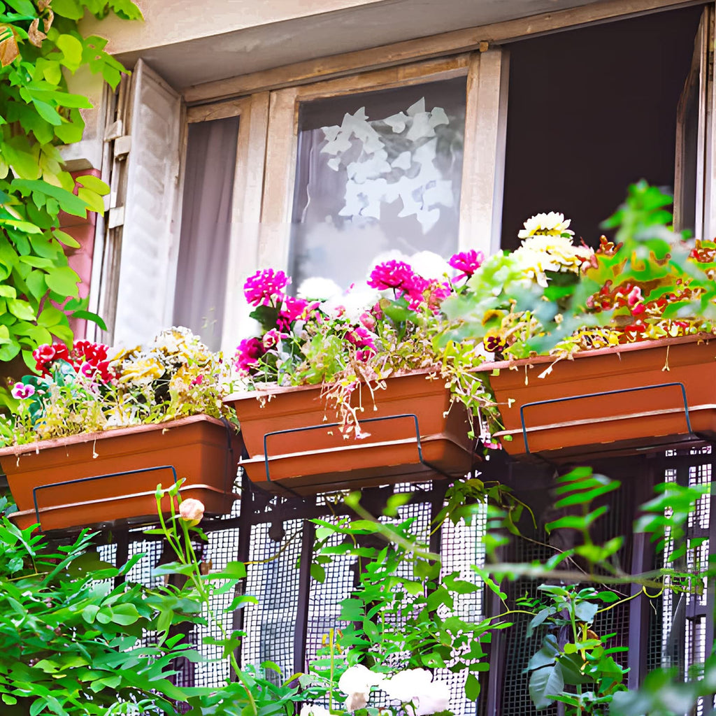 Window Box Planter, 6 Pcs 17" Flower Rectangle Planter with Tray, Brick Red