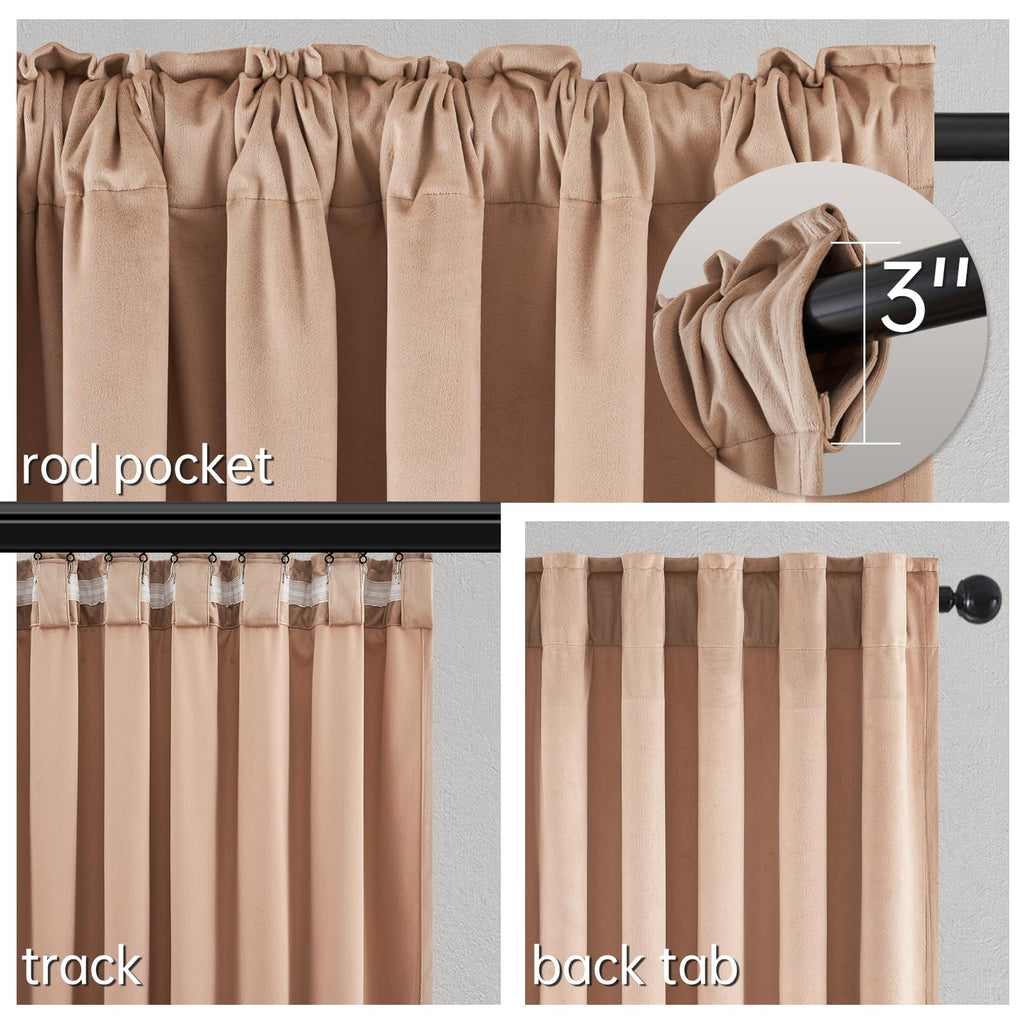 90 Inches Long Blush Beige Velvet Curtains, Sound Dampening Decorative Room Darkening Viral Luxury Nursery Girls