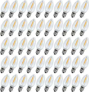 C7 LED Night Light Bulbs, 0.6W, E12 Base, Warm White 2200K, 50 Pack