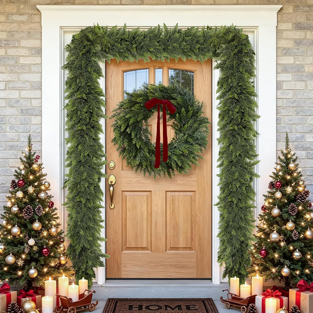 2Pcs 6Ft Christmas Cedar Garland with Lights