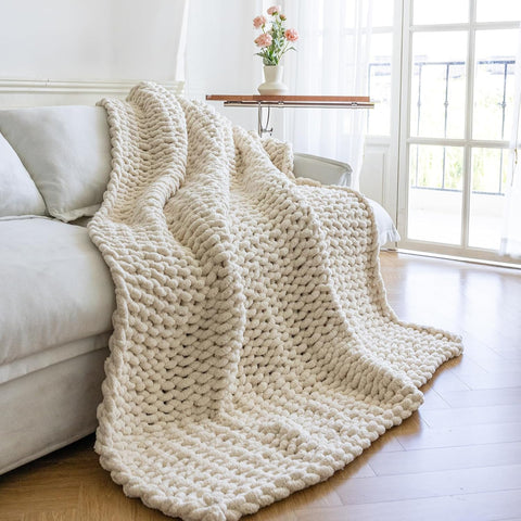 Chunky Knit Blanket - Luxury Soft Cozy 50 * 60 Throw Blanket,100% Woven Blanket Rope Knot Throw Blanket, Gift